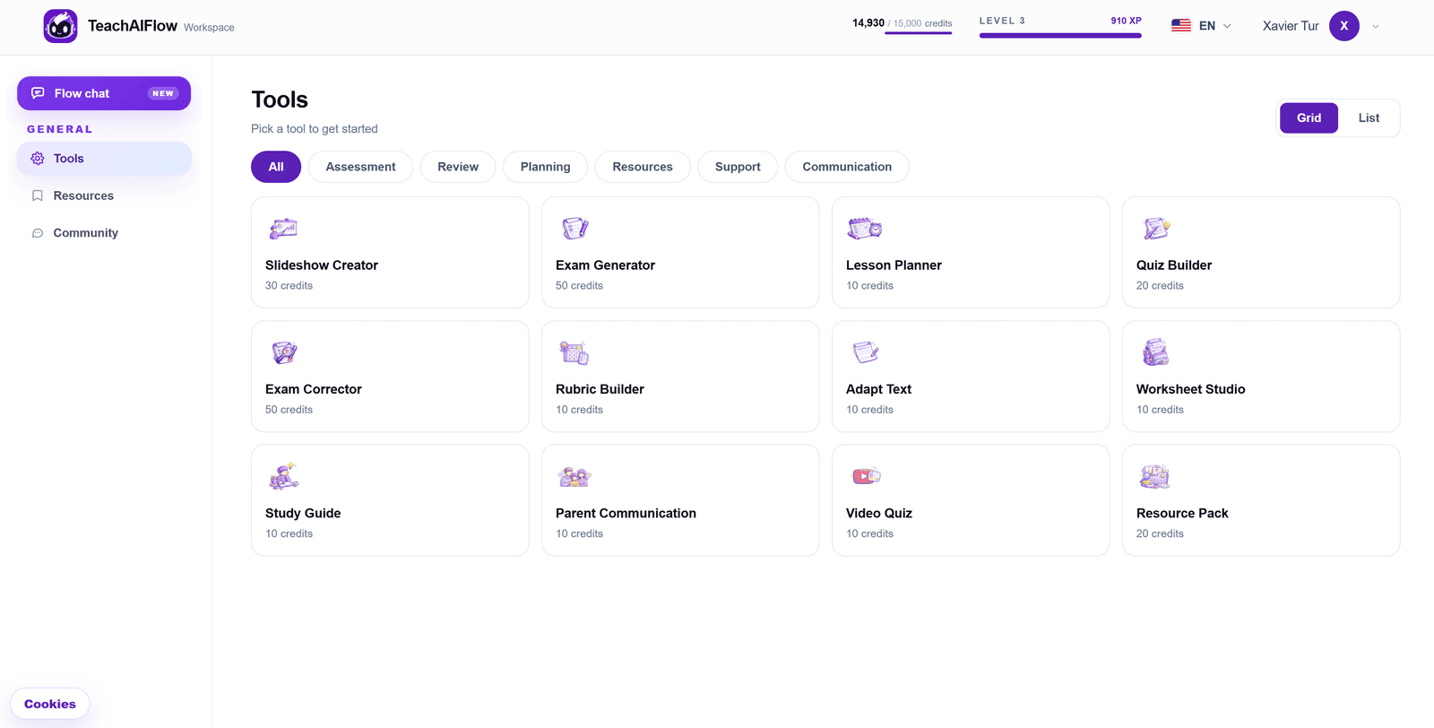 TeachAIFlow workspace with the AI data table generator